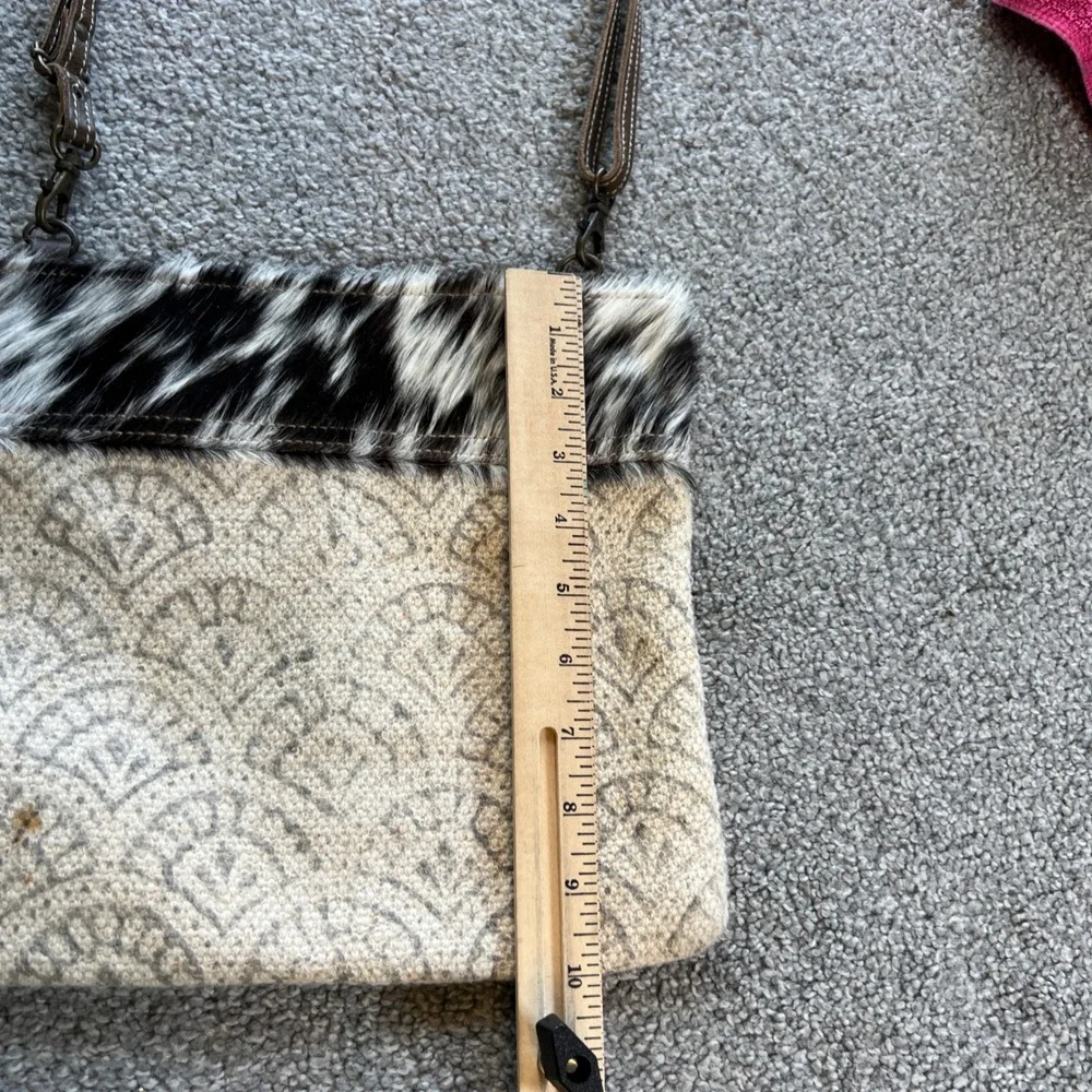 Myra Bag Crossbody Bag Cream Brown Hair-on Hide Canvas Western Boho dual‎ strap